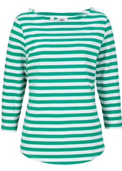 bonprix bonprix Camiseta con escote barco jade / blanco con rayas