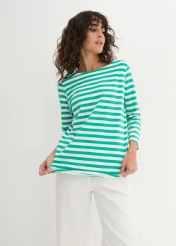 bonprix bonprix Camiseta con escote barco jade / blanco con rayas