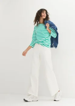 bonprix bonprix Camiseta con escote barco jade / blanco con rayas