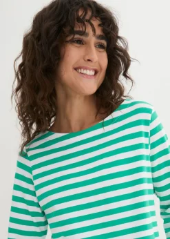 bonprix bonprix Camiseta con escote barco jade / blanco con rayas