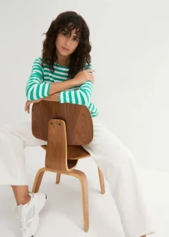 bonprix bonprix Camiseta con escote barco jade / blanco con rayas