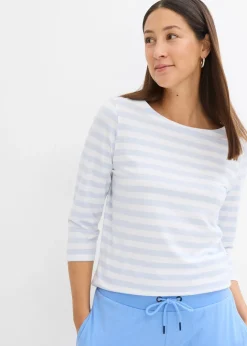 bonprix bonprix Camiseta con escote barco Azul celeste/blanco de rayas horizontales Discount