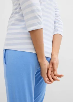 bonprix bonprix Camiseta con escote barco Azul celeste/blanco de rayas horizontales Discount