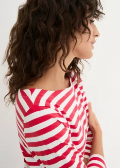 bonprix bonprix Camiseta con escote barco rojo/blanco con rayas Hot