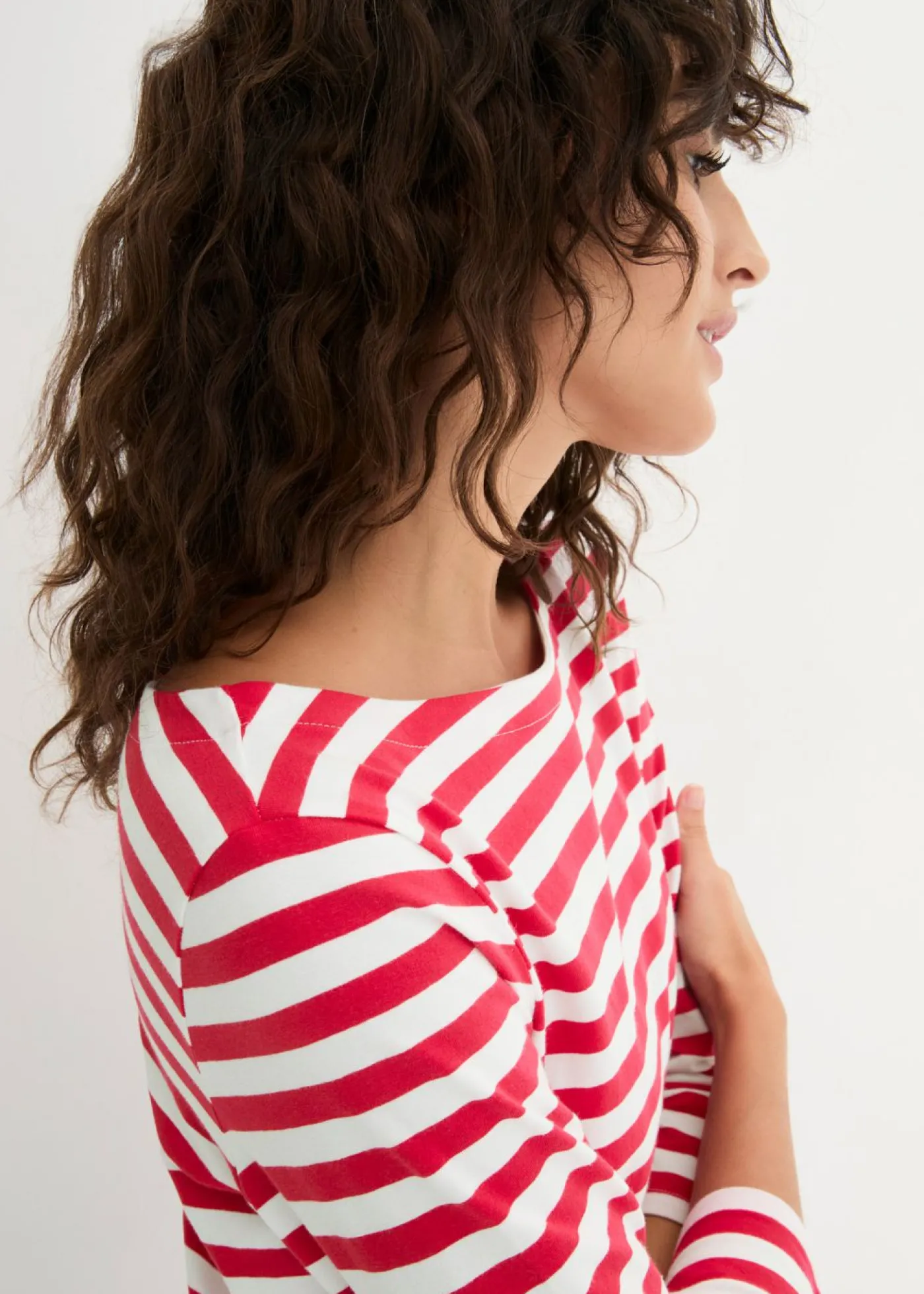 bonprix bonprix Camiseta con escote barco rojo/blanco con rayas Hot