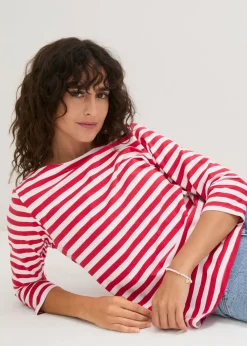 bonprix bonprix Camiseta con escote barco rojo/blanco con rayas Hot