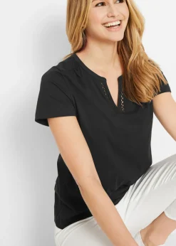 bonprix bonprix Camiseta con escote decorativo Negro Clearance