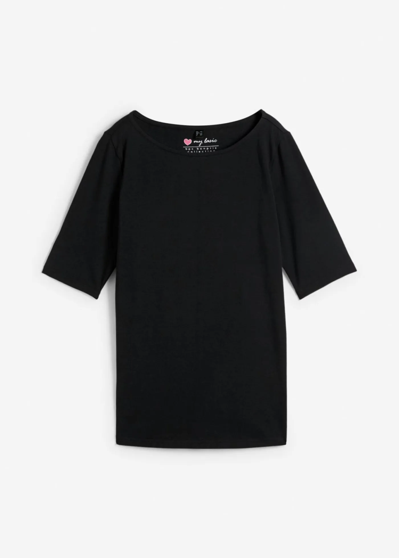 bonprix bonprix Camiseta con escote en U y media manga Negro Hot