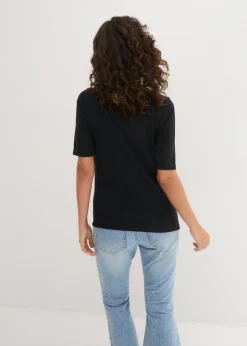 bonprix bonprix Camiseta con escote en U y media manga Negro Hot