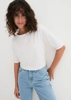 bonprix bonprix Camiseta con escote en U y media manga Blanco
