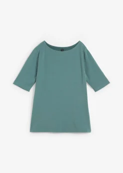 bonprix bonprix Camiseta con escote en U y media manga Verde grisáceo Outlet