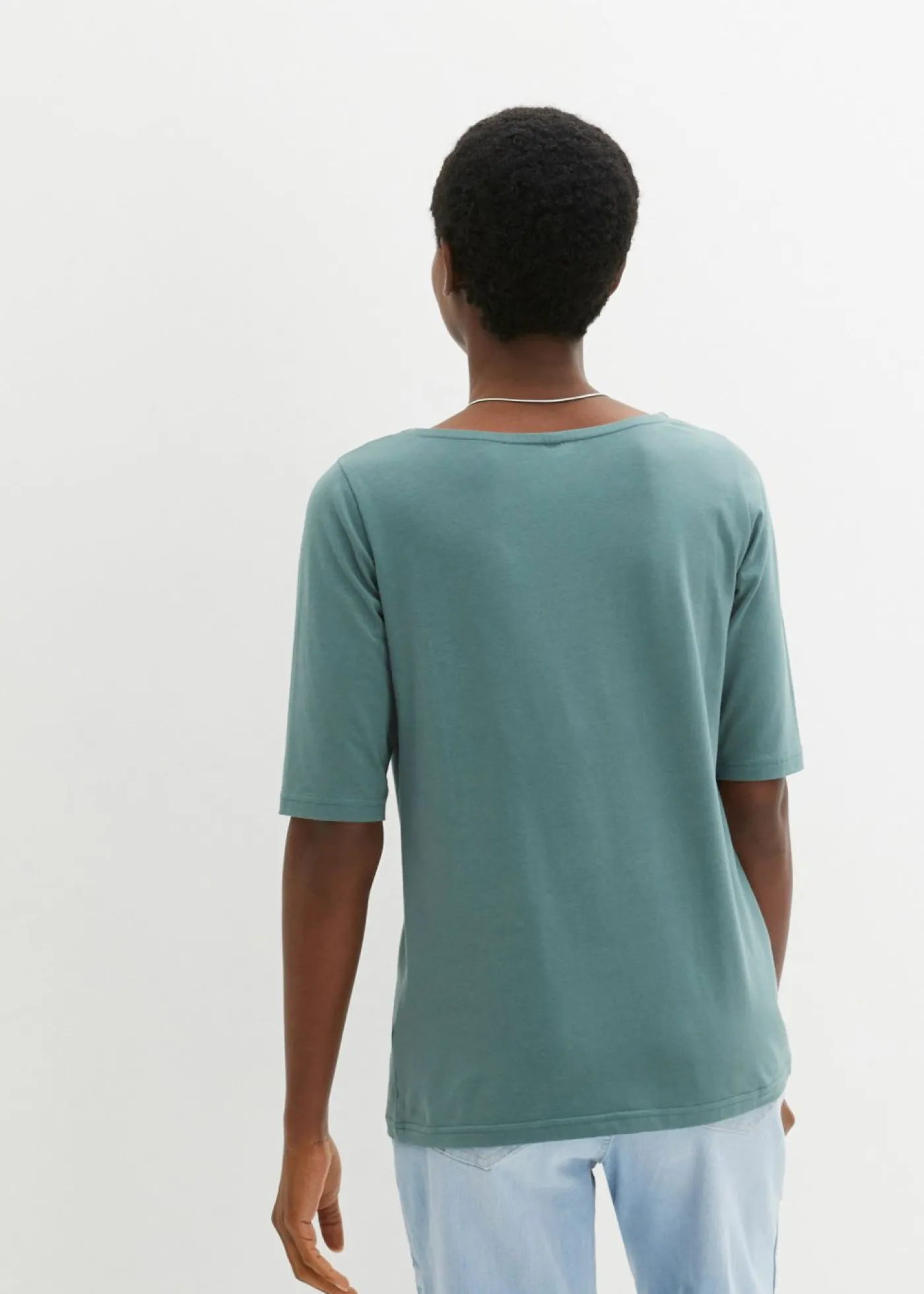 bonprix bonprix Camiseta con escote en U y media manga Verde grisáceo Outlet