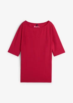 bonprix bonprix Camiseta con escote en U y media manga Rojo New