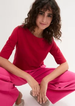 bonprix bonprix Camiseta con escote en U y media manga Rojo New