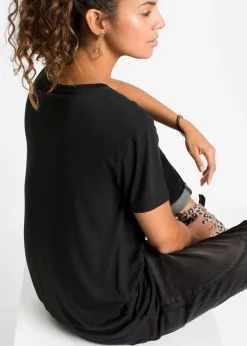 bonprix bonprix Camiseta con escote en V Negro Hot