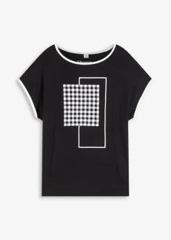 bonprix bonprix Camiseta con estampado colocado y ribete en contraste Blanco lana-negro