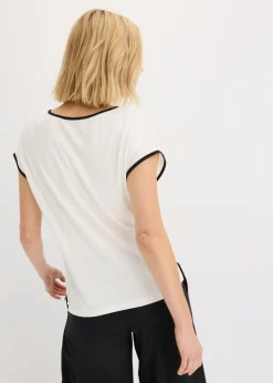 bonprix bonprix Camiseta con estampado colocado y ribete en contraste Blanco lana-negro