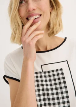 bonprix bonprix Camiseta con estampado colocado y ribete en contraste Blanco lana-negro