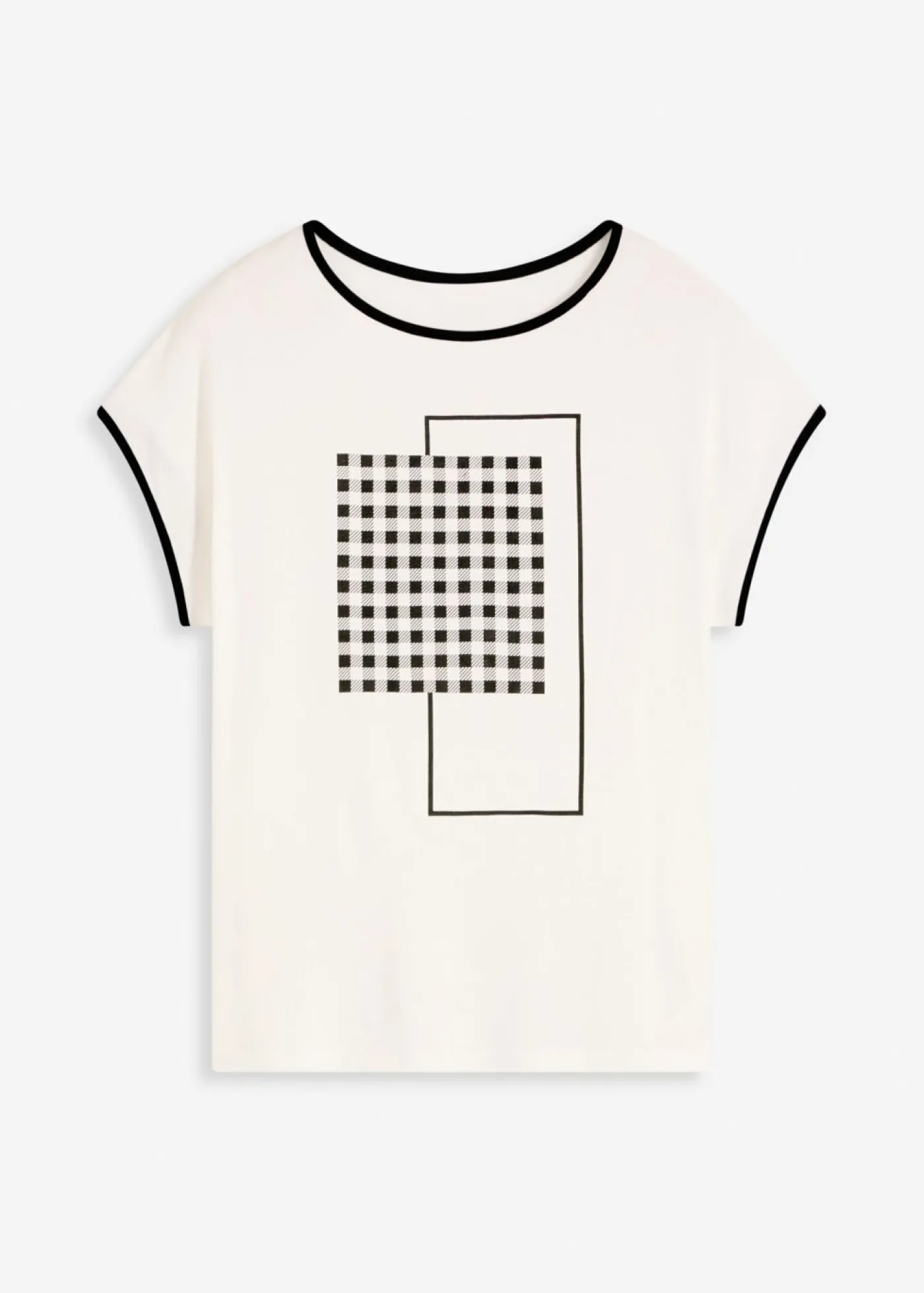 bonprix bonprix Camiseta con estampado colocado y ribete en contraste Negro-blanco lana Hot