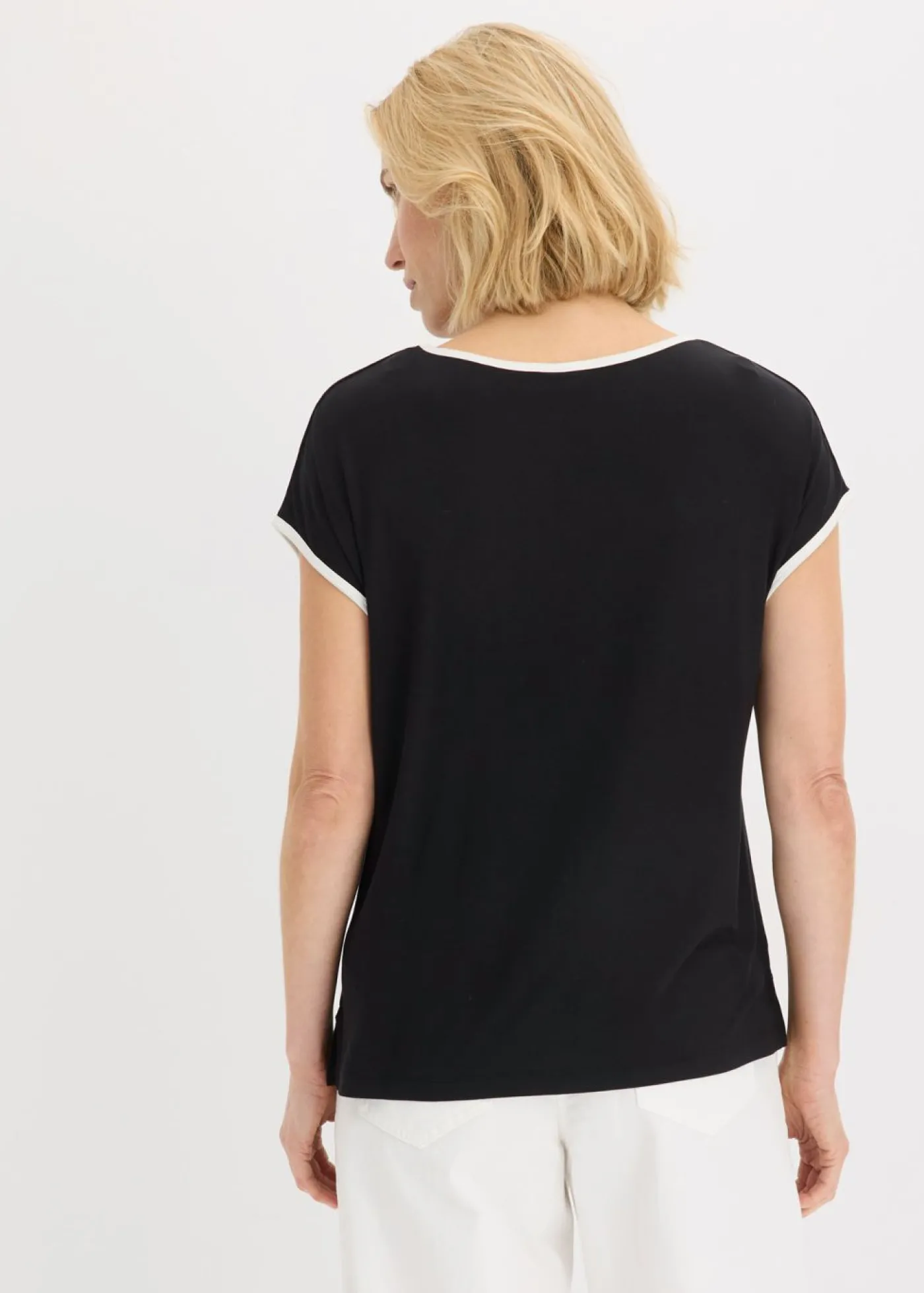 bonprix bonprix Camiseta con estampado colocado y ribete en contraste Negro-blanco lana Hot