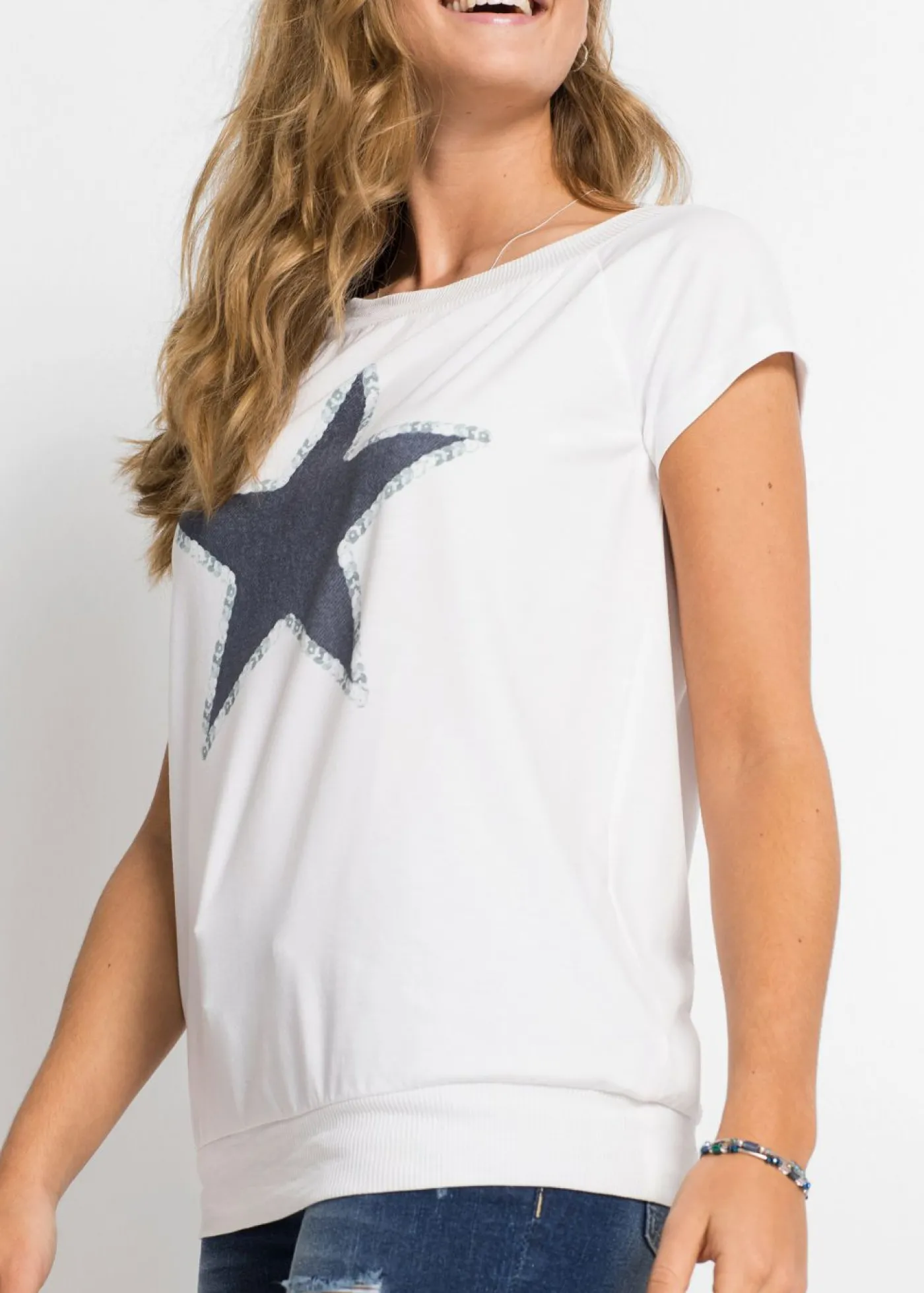 bonprix bonprix Camiseta con estampado de estrellas Blanco estampado Outlet