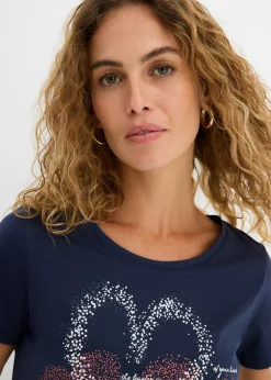 bonprix bonprix Camiseta con estampado de corazón de algodón orgánico Azul marino estampado