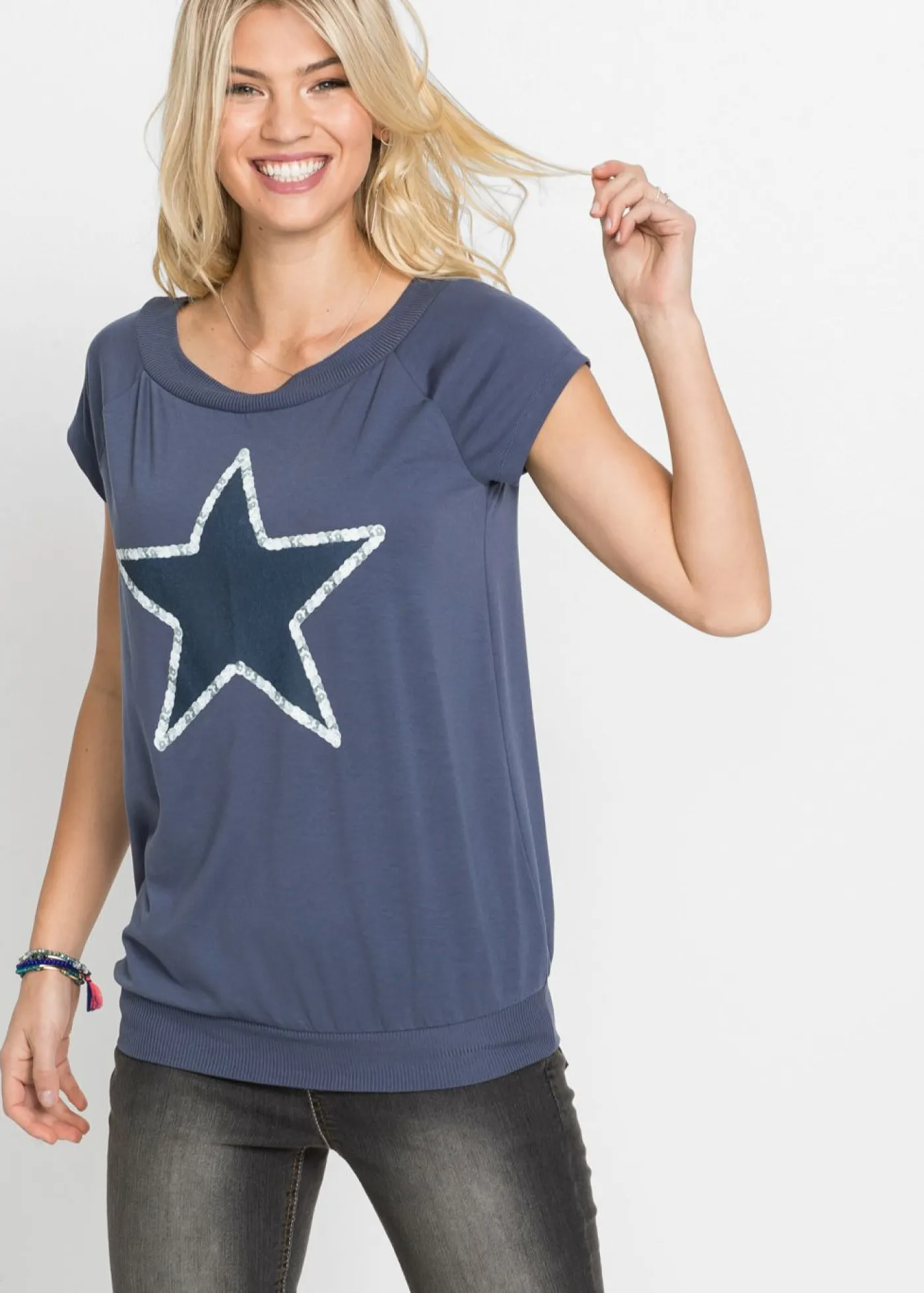 bonprix bonprix Camiseta con estampado de estrellas Azul estampado New