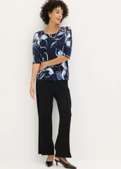 bonprix bonprix Camiseta con estampado de flores Azul marino-blanco lana de flores Best