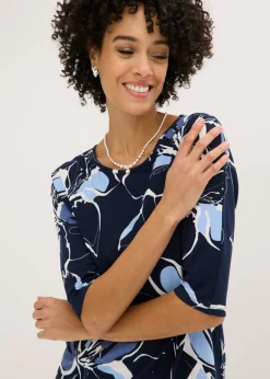 bonprix bonprix Camiseta con estampado de flores Azul marino-blanco lana de flores Best