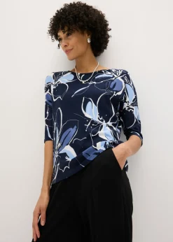 bonprix bonprix Camiseta con estampado de flores Azul marino-blanco lana de flores Best