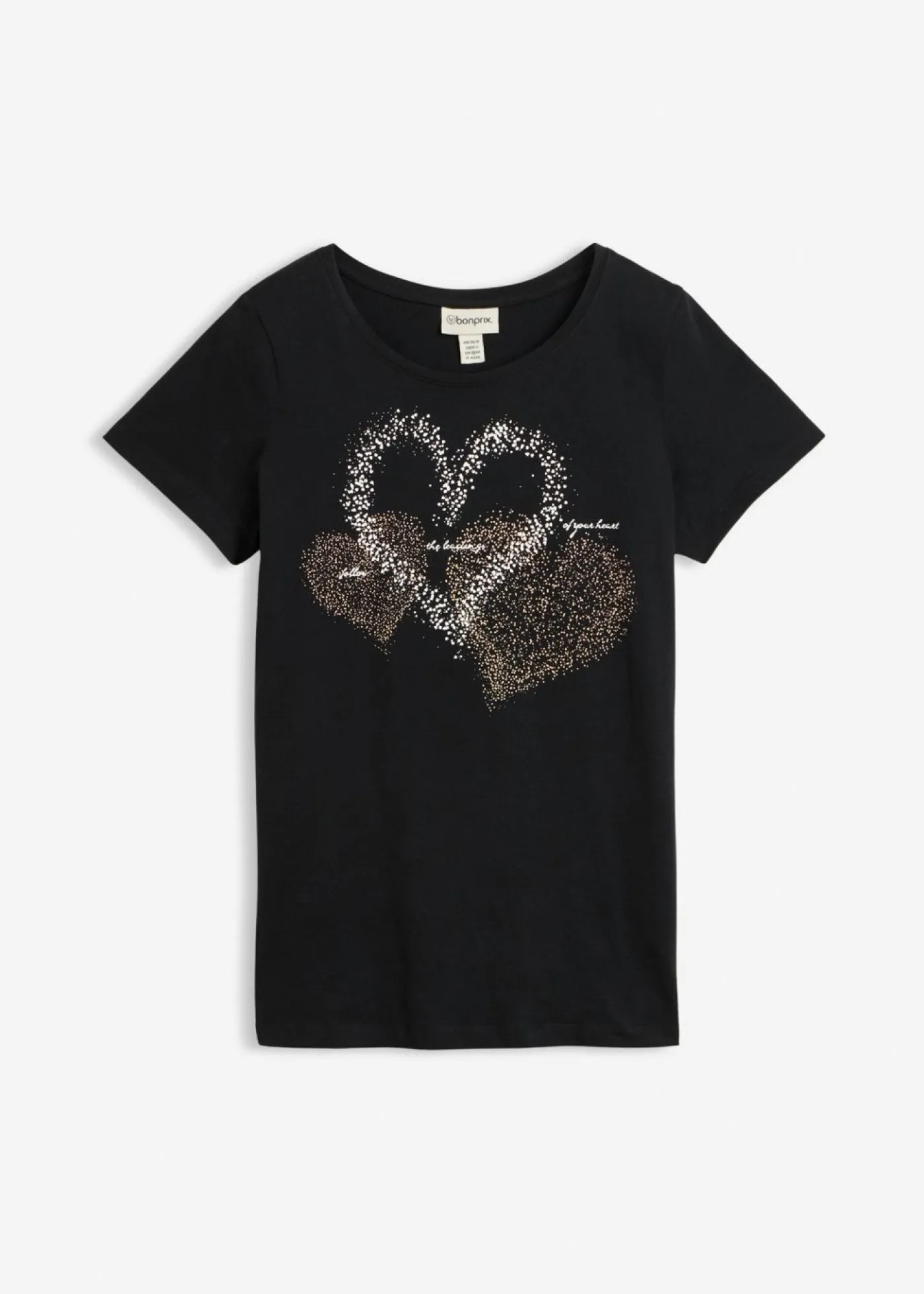 bonprix bonprix Camiseta con estampado de corazón de algodón orgánico Negro estampado Outlet