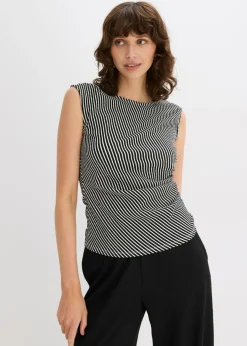 bonprix bonprix Camiseta con fruncido negro-blanco lana con rayas Best
