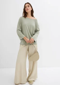 bonprix bonprix Camiseta con hombros descubiertos de suave mezcla de modal Verde alga Discount