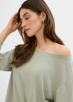 bonprix bonprix Camiseta con hombros descubiertos de suave mezcla de modal Verde alga Discount