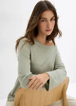 bonprix bonprix Camiseta con hombros descubiertos de suave mezcla de modal Verde alga Discount