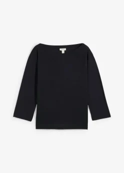 bonprix bonprix Camiseta con hombros descubiertos de suave mezcla de modal Negro Clearance