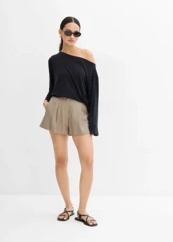 bonprix bonprix Camiseta con hombros descubiertos de suave mezcla de modal Negro Clearance