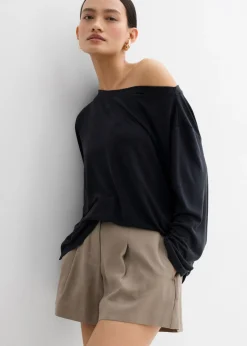 bonprix bonprix Camiseta con hombros descubiertos de suave mezcla de modal Negro Clearance