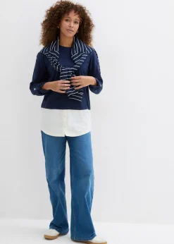 bonprix bonprix Camiseta con inserto de blusa de algodón orgánico puro Azul marino + blanco lana Outlet