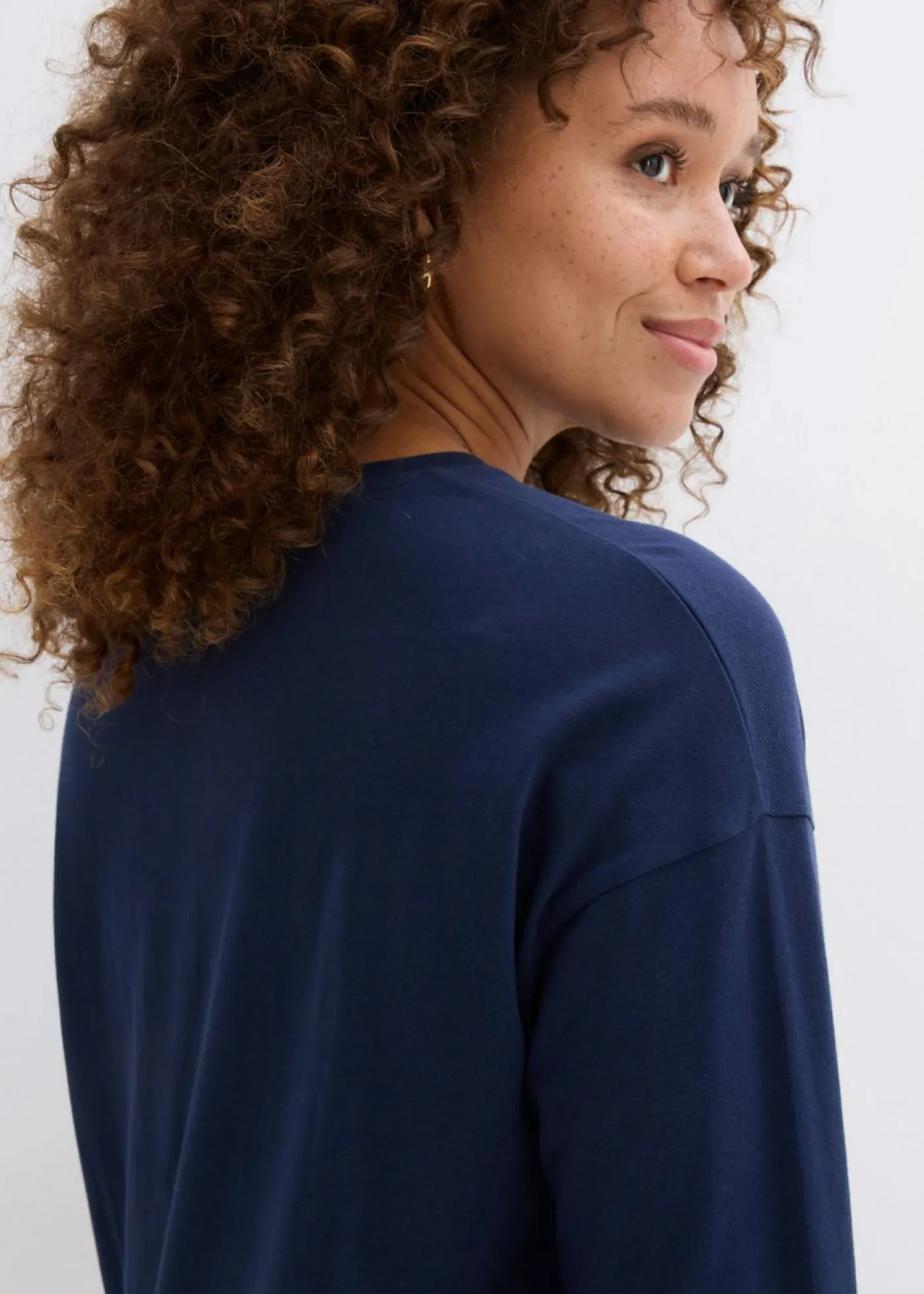 bonprix bonprix Camiseta con inserto de blusa de algodón orgánico puro Azul marino + blanco lana Outlet