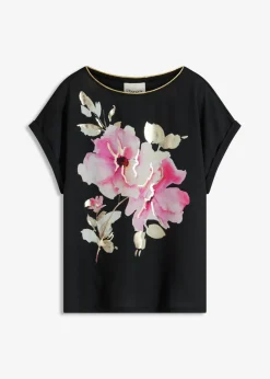 bonprix bonprix Camiseta con inserto de malla negro-rosa caliente New