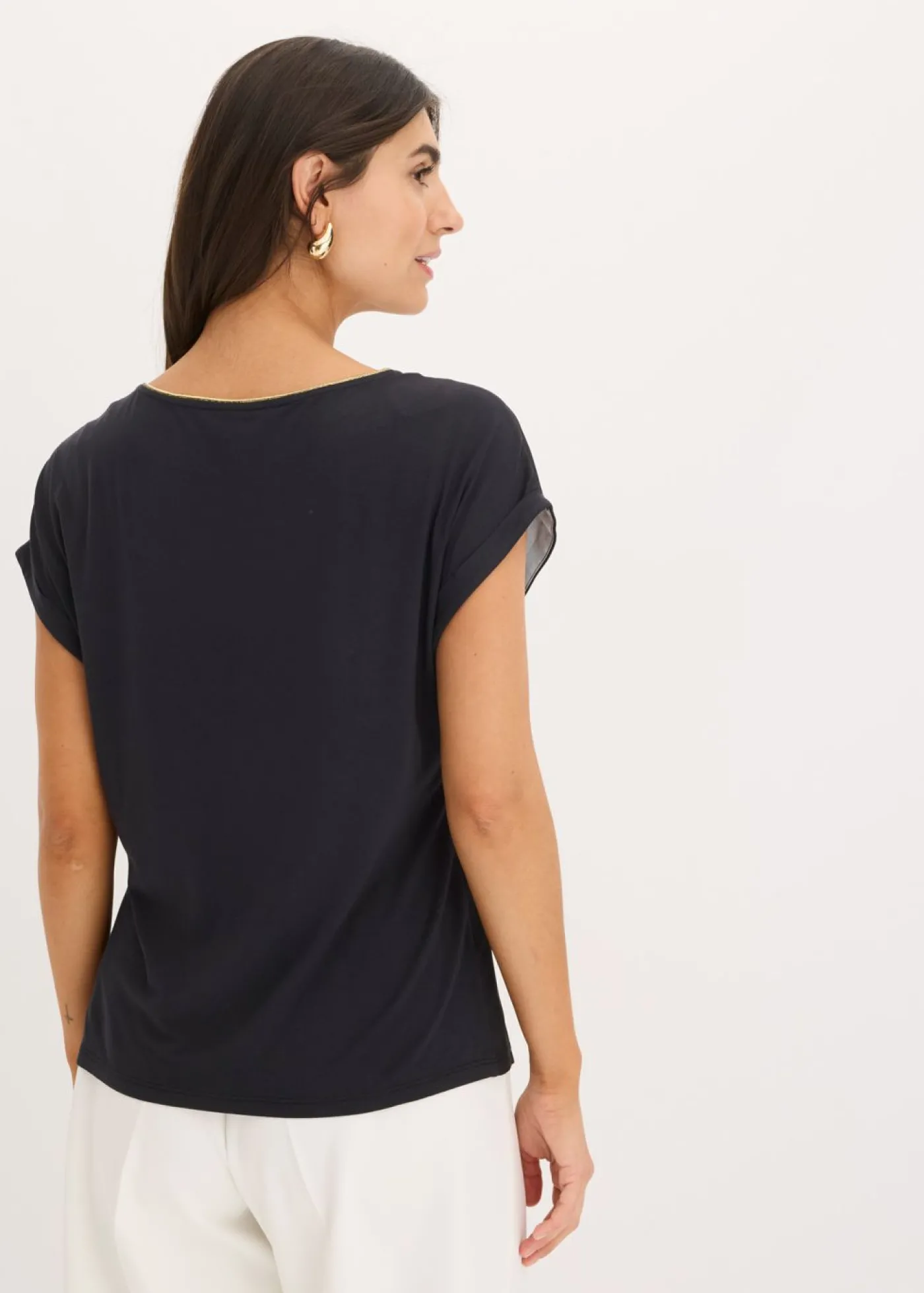 bonprix bonprix Camiseta con inserto de malla negro-rosa caliente New