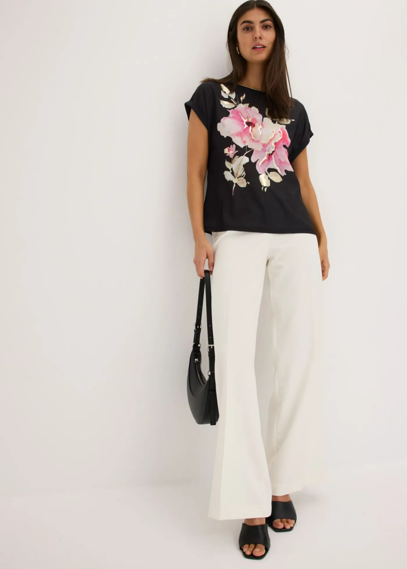 bonprix bonprix Camiseta con inserto de malla negro-rosa caliente New