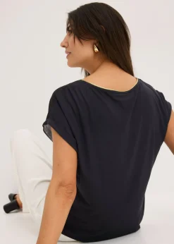 bonprix bonprix Camiseta con inserto de malla negro-rosa caliente New