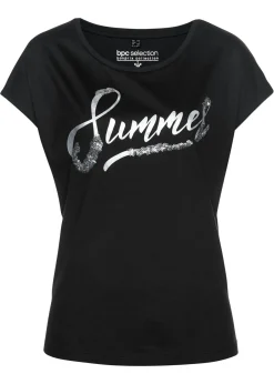bonprix bonprix Camiseta con lentejuelas Negro-plata