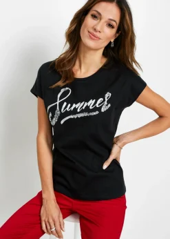 bonprix bonprix Camiseta con lentejuelas Negro-plata