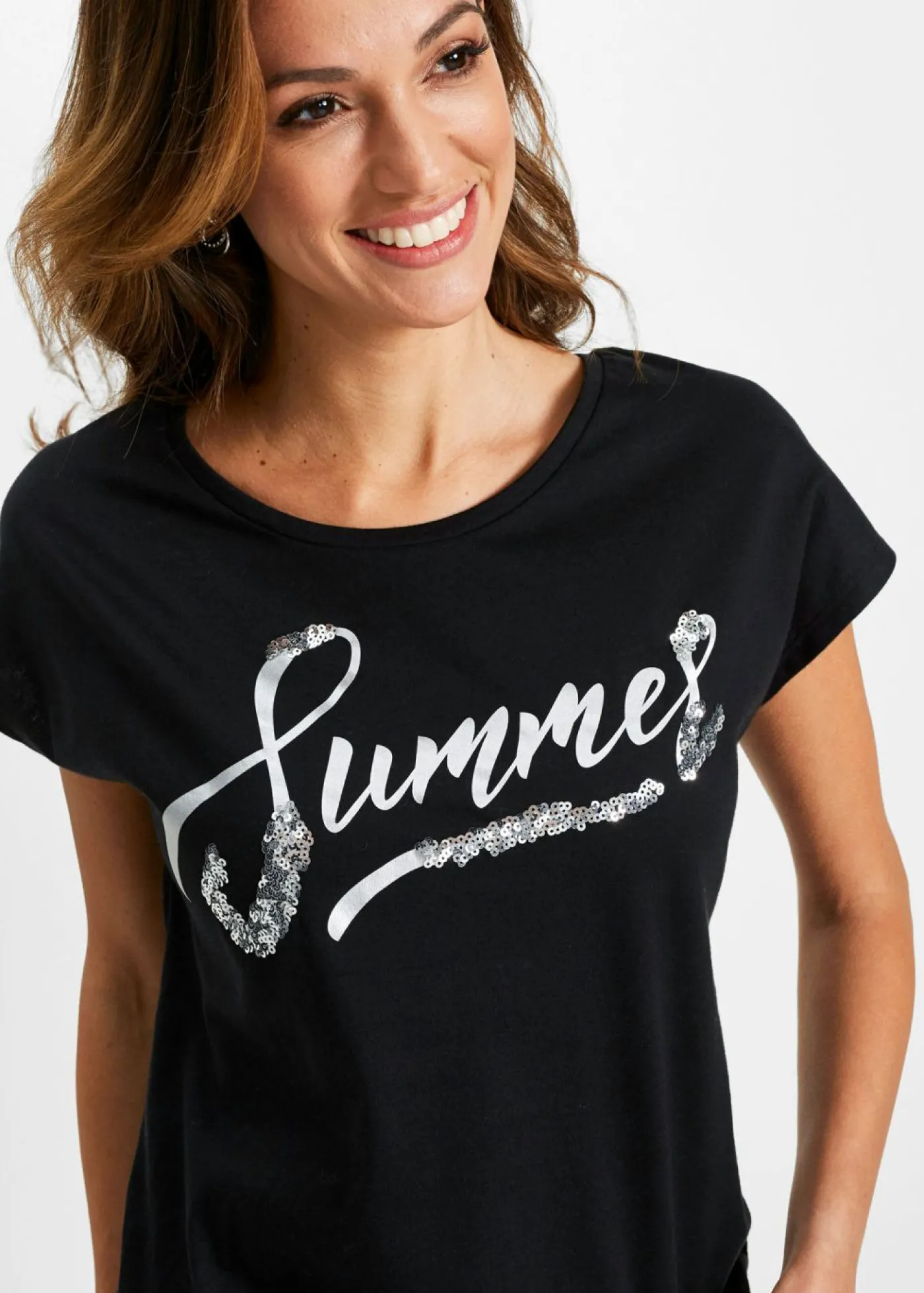 bonprix bonprix Camiseta con lentejuelas Negro-plata