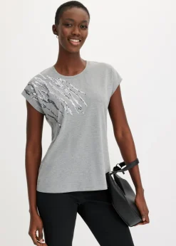 bonprix bonprix Camiseta con lentejuelas Gris jaspeado Discount