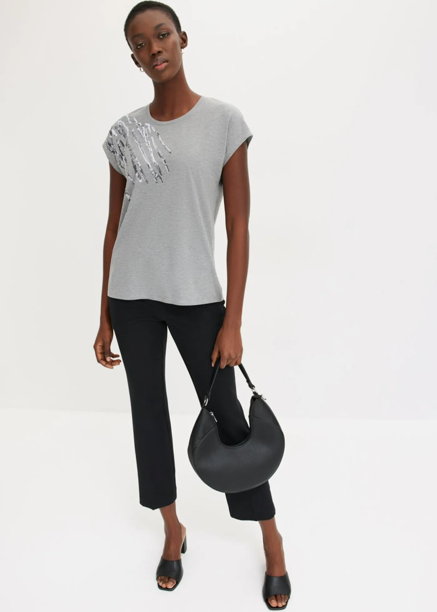 bonprix bonprix Camiseta con lentejuelas Gris jaspeado Discount