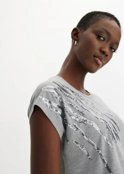 bonprix bonprix Camiseta con lentejuelas Gris jaspeado Discount